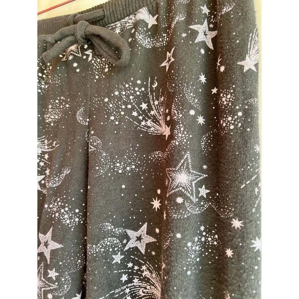 Chaser Black Mystical Star Print Bliss Knit Shirred Jogger Pants Black Purple S - Picture 10 of 13